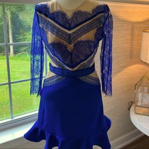 Three Floor ( UK 6 ) Cobalt Open Back Lace Mini Dress